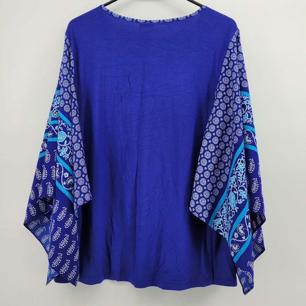 Chicos Regal Blue Boho Peasant Coastal Top Kimono Sleeve Keyhole Size 2 LG NWT - Picture 3 of 12